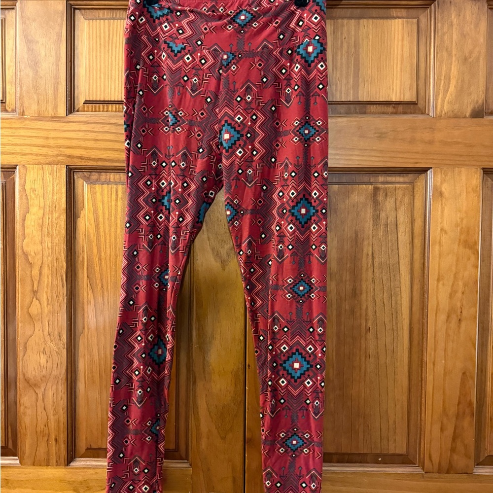LuLaRoe woman’s Leggings - Red and Blue Geometric